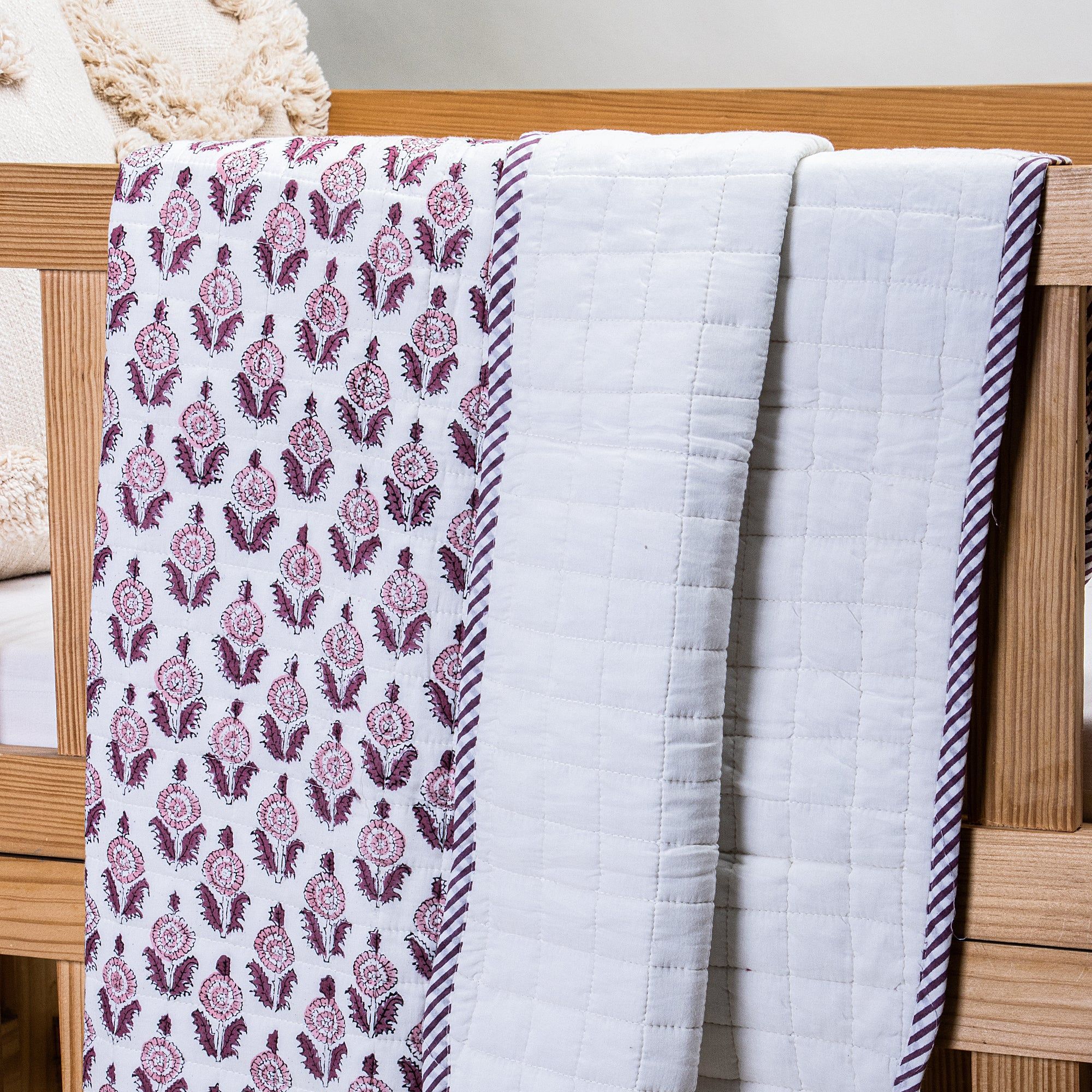 Pure Organic Cotton Red Floral Printed Baby Quilts Blankets 118